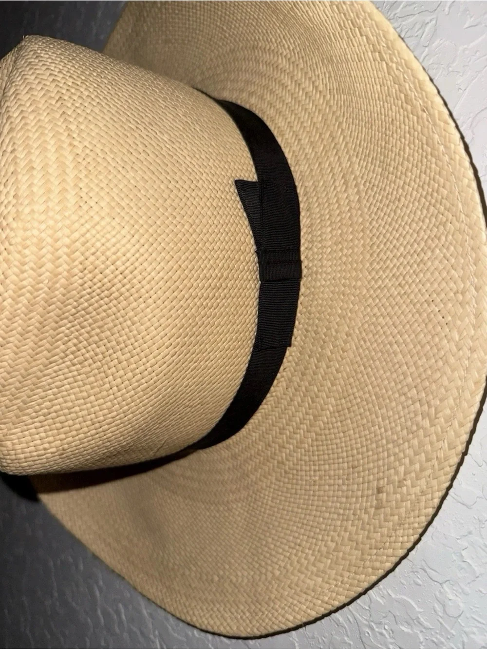 Pantropic Genuine Panama Hat Natural Straw Fedora Wide Brim Black Band Unisex